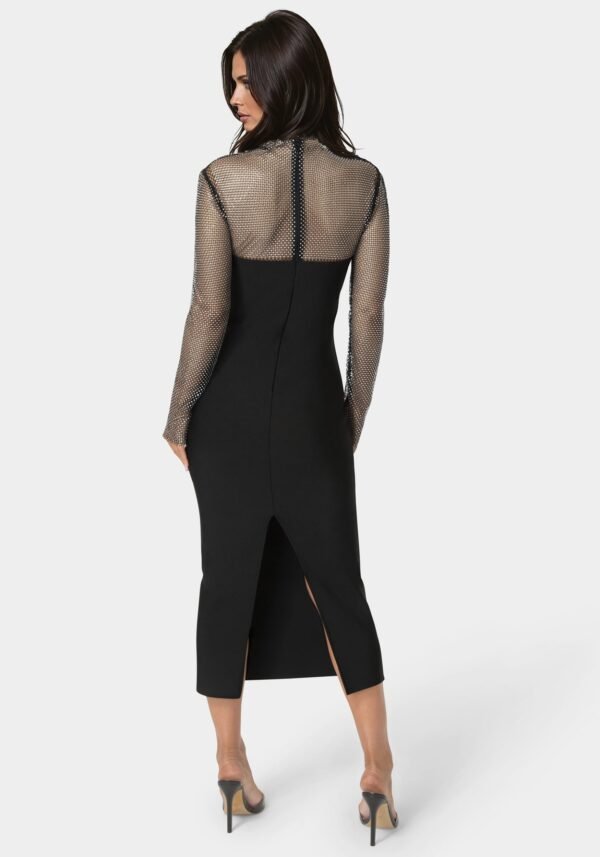bebe2101_black_3_f884927a-654e-47fb-b553-c73471e0bad5 Long Sleeve Bandage Midi Dress with Crystal Mesh Combo