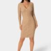 bebe2110_camel_1_80f9c61f-9e57-4285-97e0-ddc5b0b6041c V-Neck Cardigan Midi Dress
